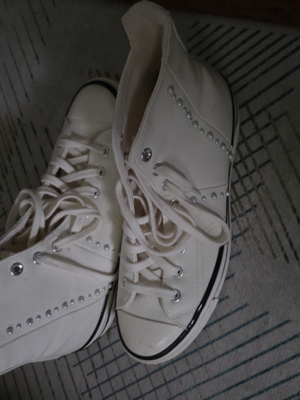 Converse Cream High-Top Sneakers with Silver Stud Accents